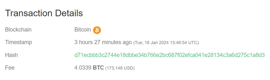 Another weirdo spent about $173,000 for a 2.9 BTC transaction
