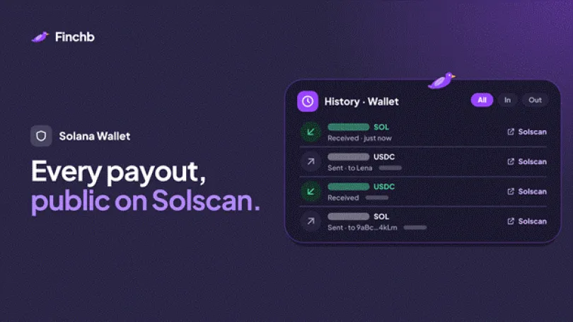 Press Releases: Finchb Shows Its Payouts in Public, Each With a Solscan Link
